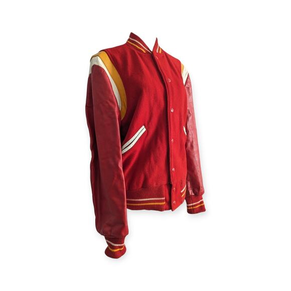 Vintage Leather Champion Varsity Jacket Burgundy Gold Butwin - Picture 1 of 11